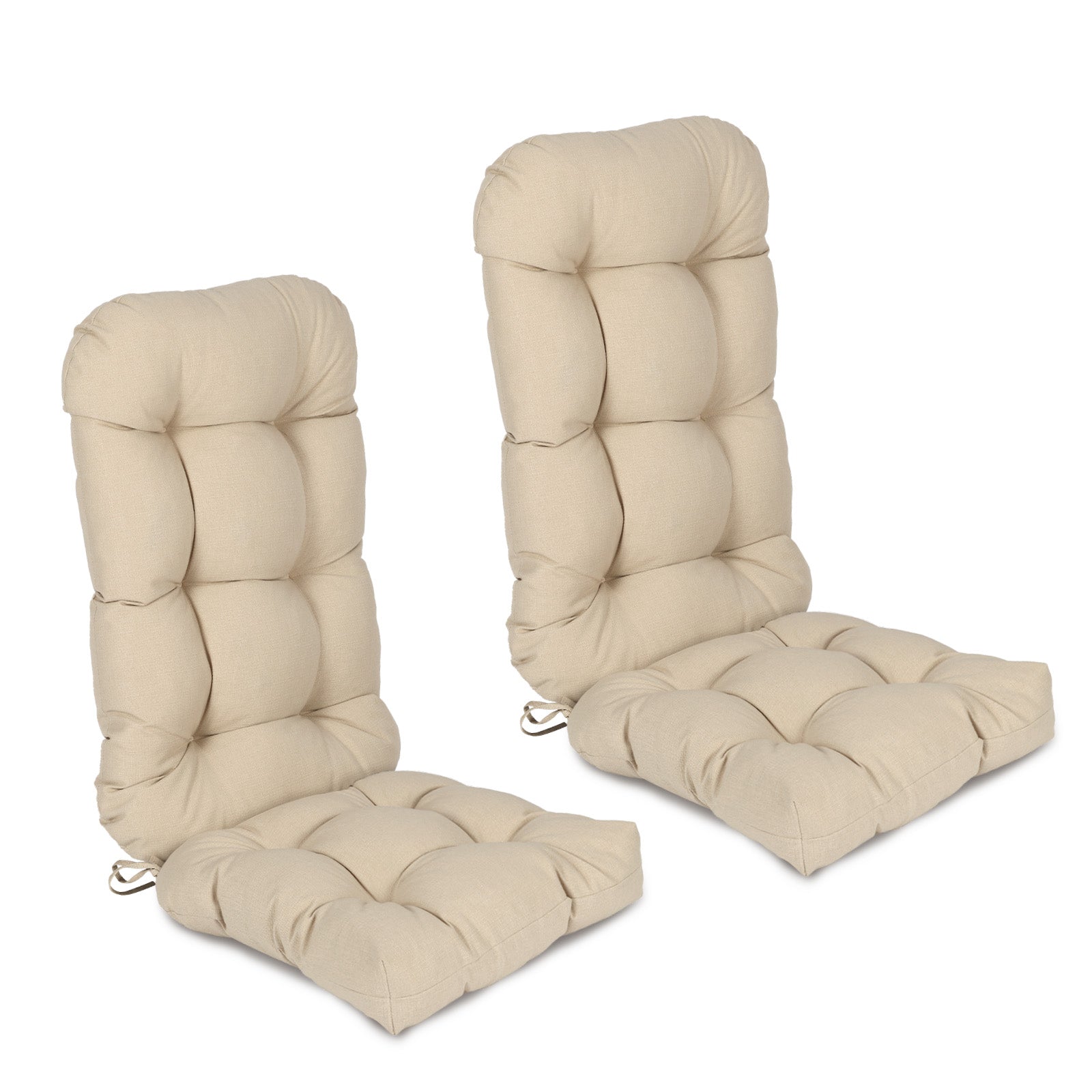 Outdoor High Back Tufted Adirondack Chair Cushion, Patio Rocking Chair Cushions with Ties, Set of 2, Khaki - Aoodor